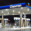 Chevron service station canopy at night thumbnail