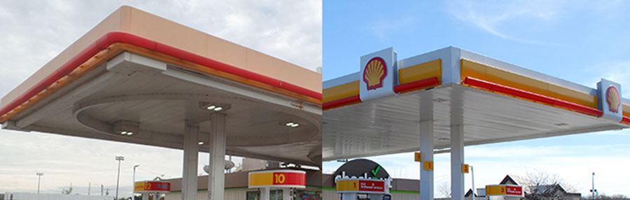 Shell canopy before and after brand conversion