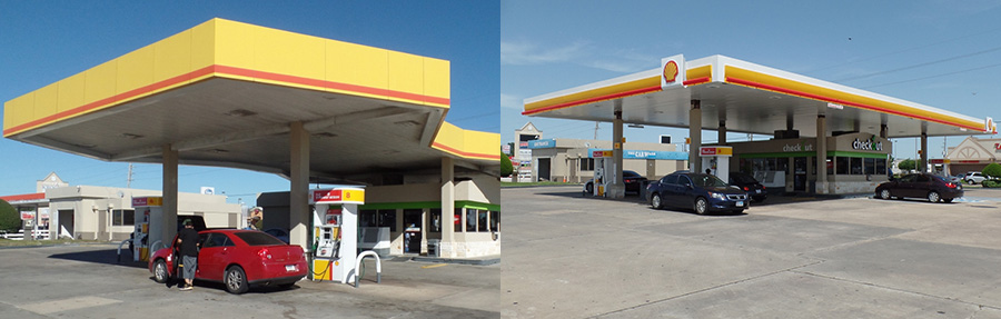 Shell canopy before and after