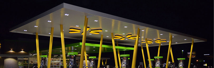 Special canopy lighting using Walmart brand elements