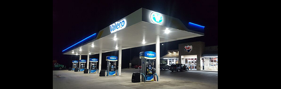 Valero canopy night illumination