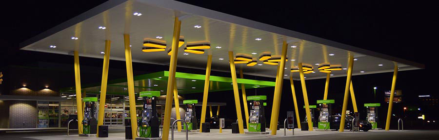 Special walmart canopy lighting using brand elements