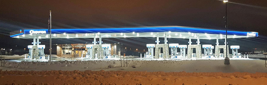 Chevron canopy at night
